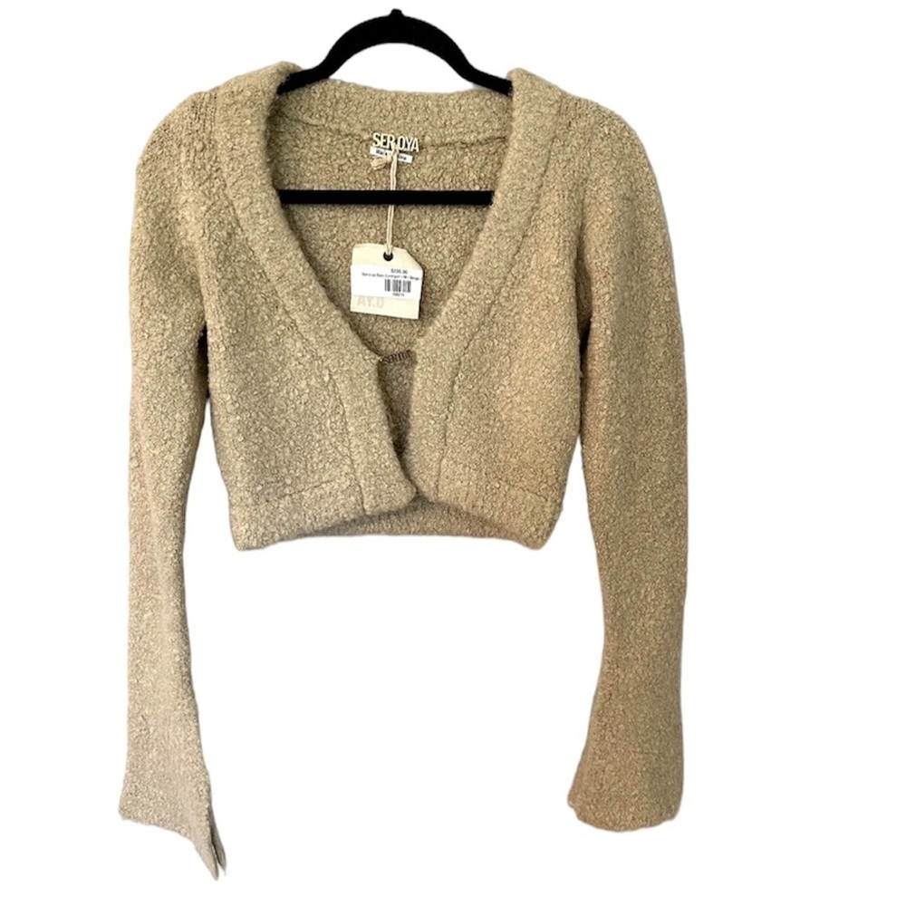 SER.O.YA Cropped Bouclé Cardigan in Light Beige